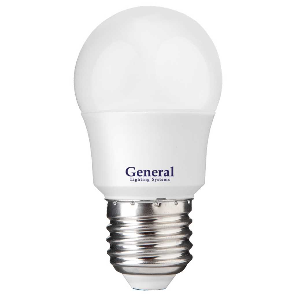 Лампа светодиодная E27, 12 Вт, 230 В, шар, 2700 К, теплый белый свет, General Lighting Systems, GLDEN-G45F, 641115