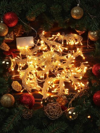 Гирлянда 228 ламп, 2х2 м, 8 режимов, Занавес, теплый белый свет, прозрачная, в помещении, сетевая, LED