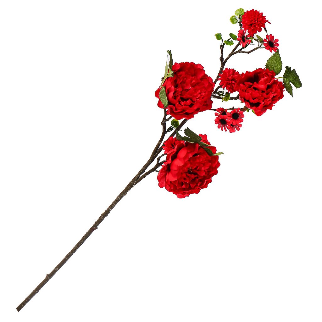 Цветок искусственный декоративный Ветвь с цветами, 90 см, красно-розовый, Y4-7941