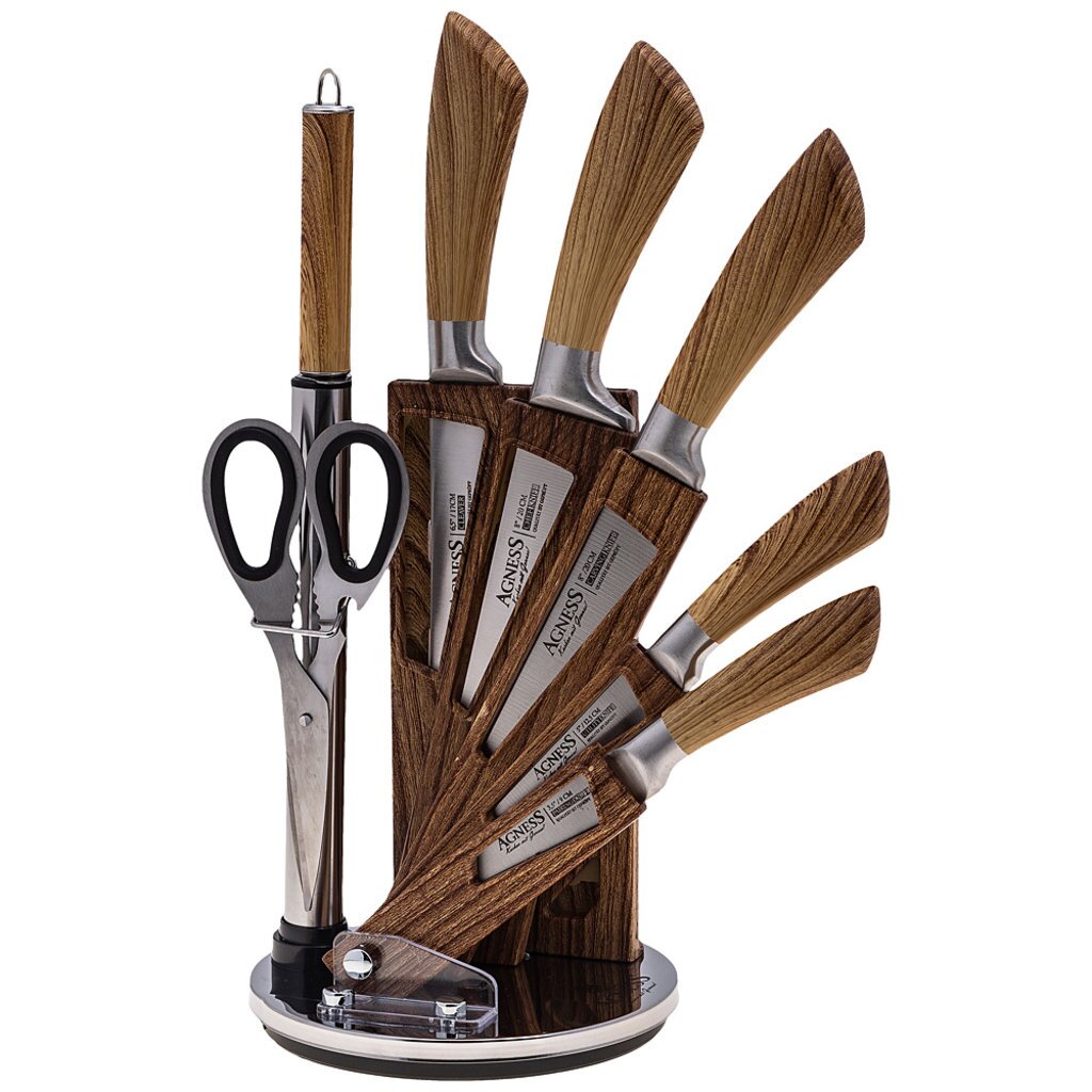 Набор ножей Agness с ножницами и мусатом на пластиковой подставке, 8 предметов, 911-640