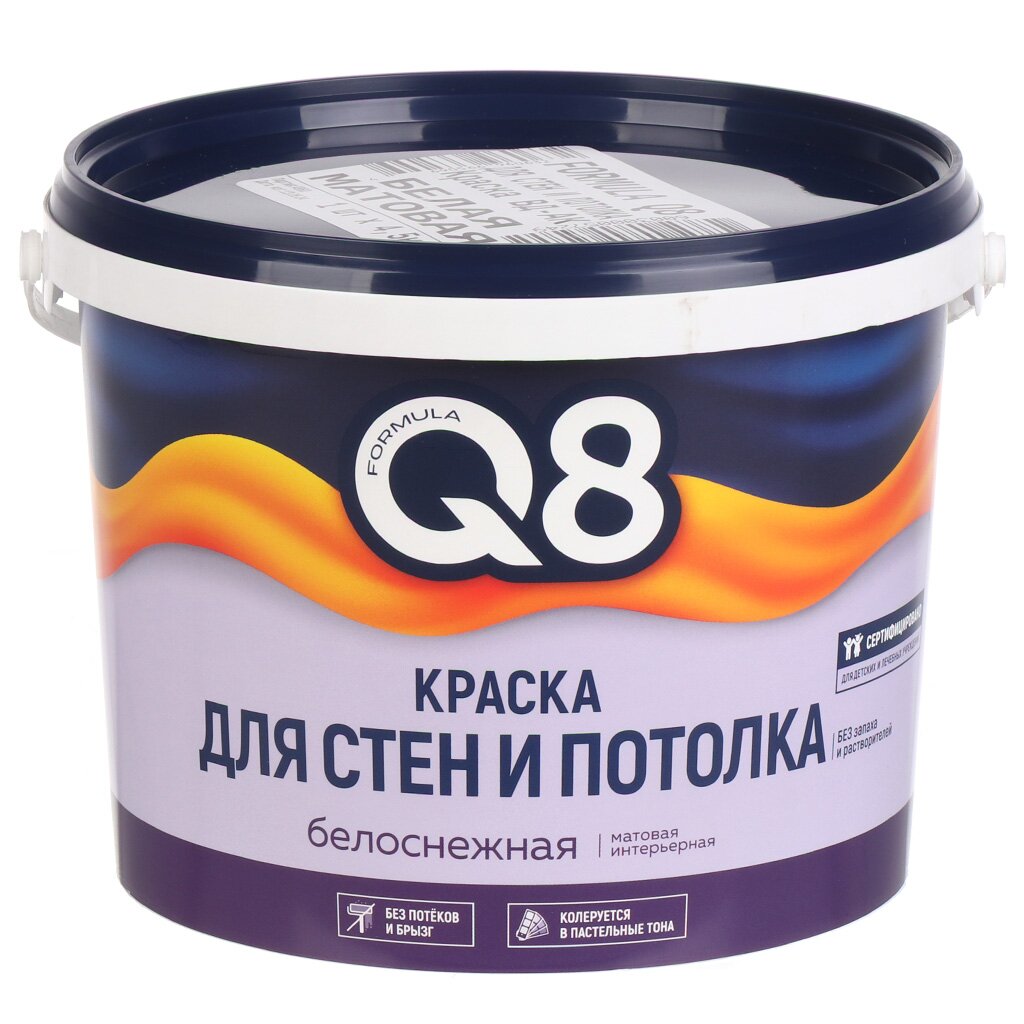 Краска воднодисперсионная, Formula Q8, акриловая, интерьерная, матовая, 4.5 кг