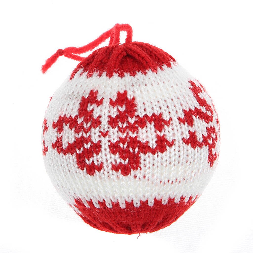 Елочный шар Monte Christmas, Вязаный узор с цветком, бело-красный, 8 см, упаковка пакет, N6351009