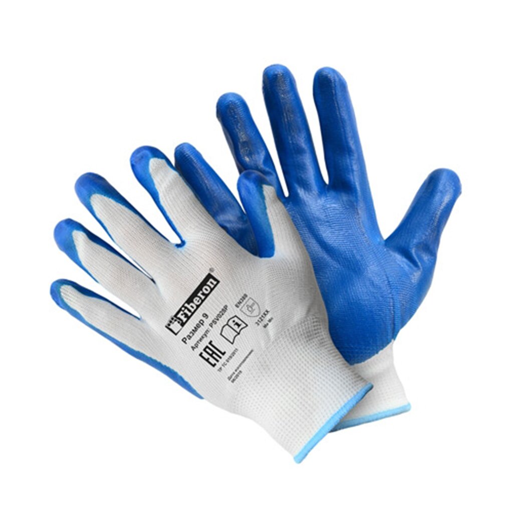 Перчатки полиэстер, нитриловый облив, 9 (L), Fiberon перчатки с нитриловым покрытием delta plus vecutc01gr09 размер 9 антипорезные
