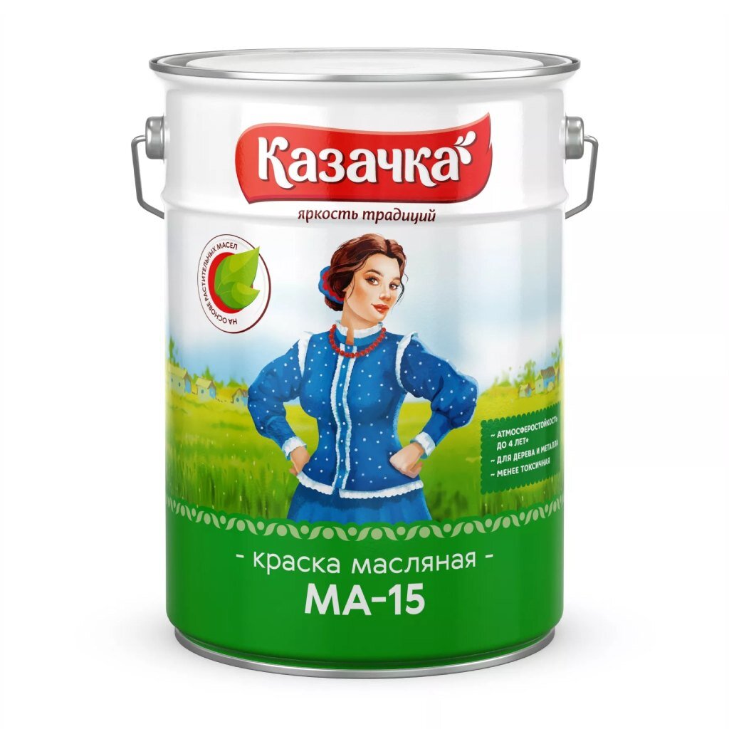 Краска Казачка, МА-15, масляная, универсальная, глянцевая, зеленая, 10 кг