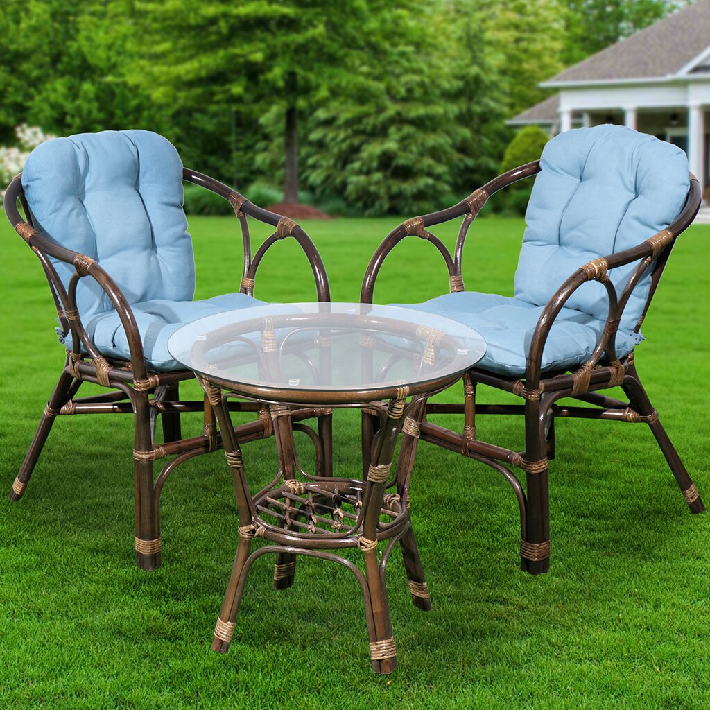 Мебель садовая Сиеста, стол, 50.2х50.2х55.3 см, 2 кресла, подушка голубая, 100 кг, AI-1808003 стол атмосфера