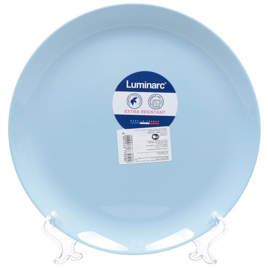 Тарелка обеденная, стеклокерамика, 25 см, круглая, Diwali Light Blue, Luminarc, P2610, голубая тарелка обеденная стеклокерамика 25 5 см фигурная вайт rlp100x белая