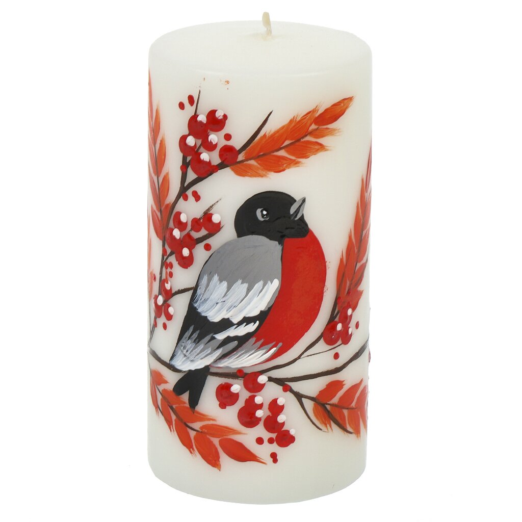 Свеча декоративная, цилиндр, Снегири на рябине, с новогодней росписью, 35 0541 8154 01 хлебница птичка в рябине береста