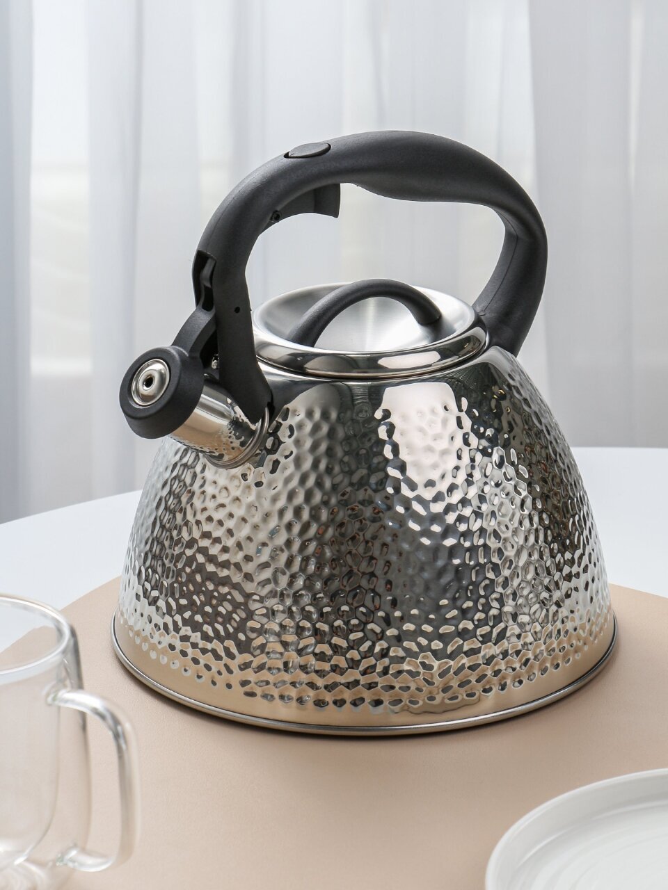 Чайник нержавеющая сталь, 3 л, со свистком, сатинированный, сталь 304, Daniks, индукция, GS-04197A-1