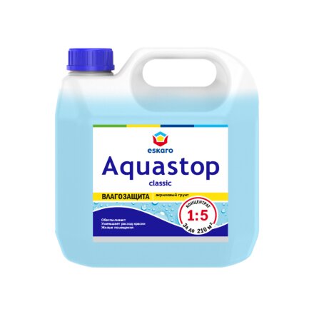 Грунтовка водно-дисперсионная, акриловая, Eskaro, Aquastop Classic, концентрат 1:5, 3 л