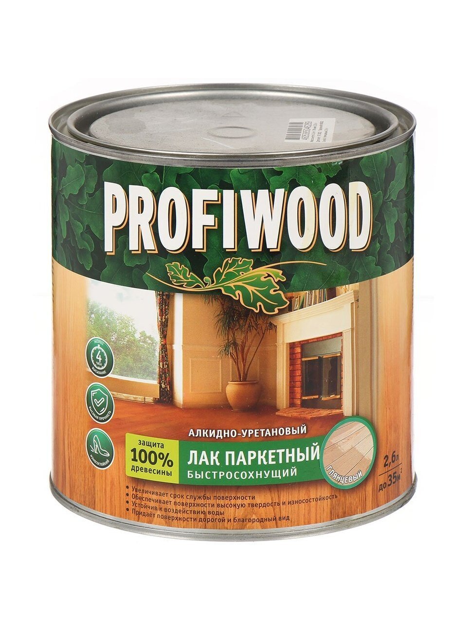 Лак Profiwood, паркетный, глянцевый, алкидно-уретановый, для внутренних и наружных работ, 2.4 кг