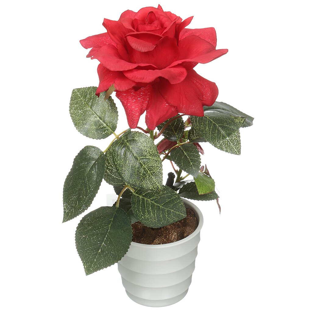 Цветок искусственный декоративный Роза, в кашпо 1 цветок, красный, 16-0067
