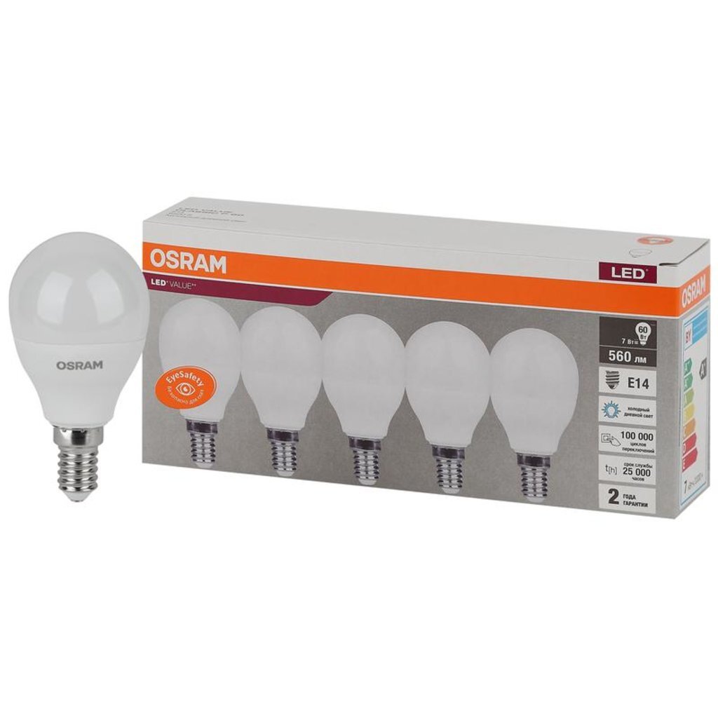 Лампа светодиодная LED Value LVCLP60 7SW/865 230В E14 2х5 RU (уп.5шт) OSRAM 4058075578166