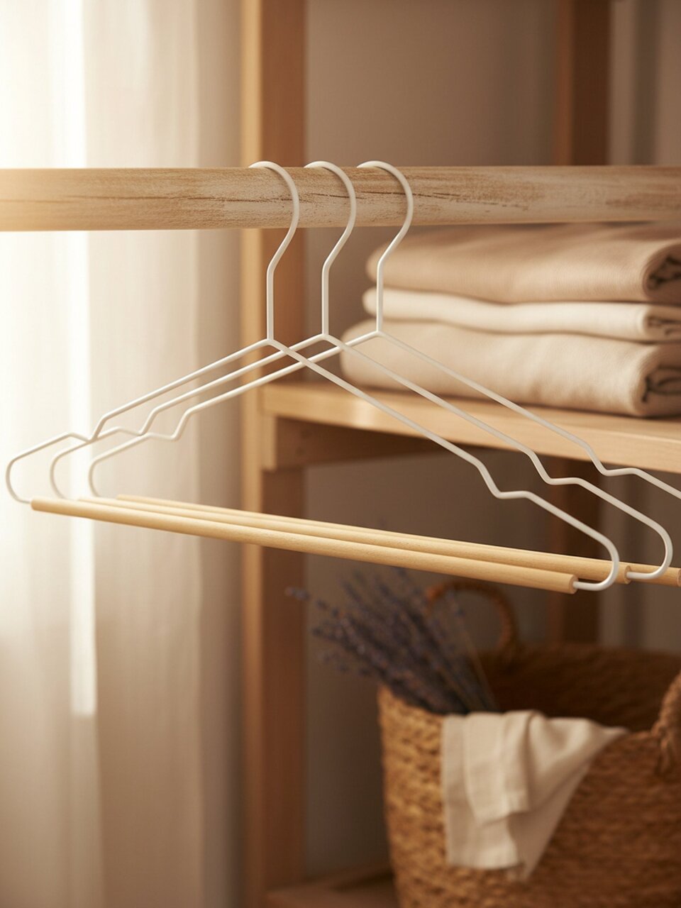 Вешалка-плечики для одежды, 42 см, металл, дерево, 3 шт, с дерев перекладиная, белая, Винтаж, 107894