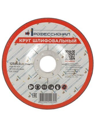 Круг шлифовальный Профессионал, 12560, диаметр 125х6 мм