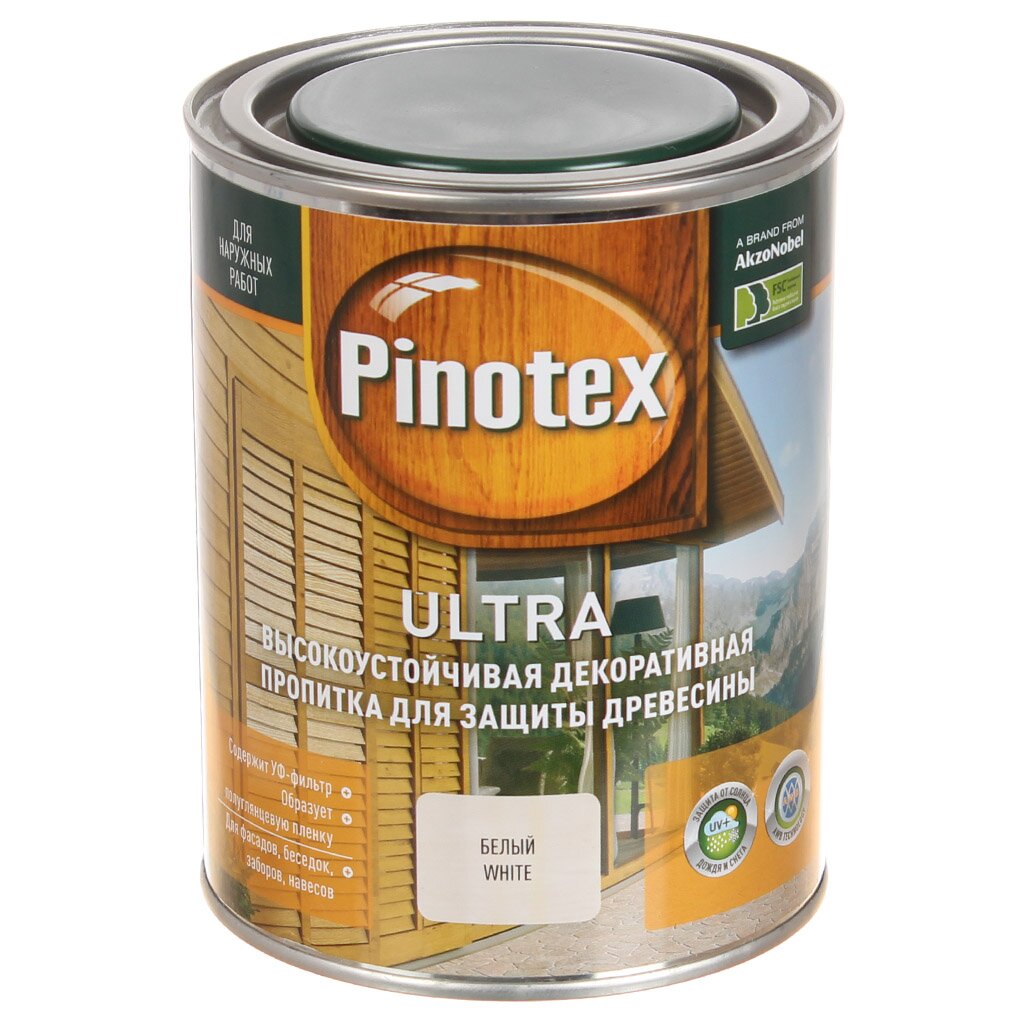 Пропитка для дерева Pinotex Ultra белая, 1 л