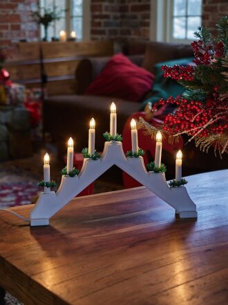 Подсвечник декоративный пластик, 41х29.5 см, белый, Uniel, 7 миниламп, белый свет, UL-00007388