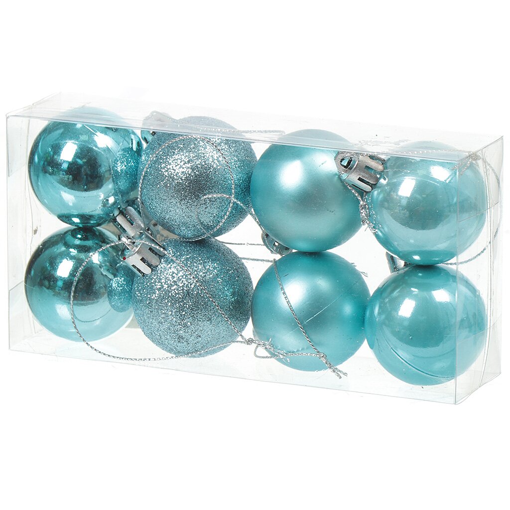 Елочный шар 8 шт, голубой, 4 см, пластик, SY18CBB-186