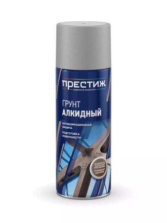 Грунтовка аэрозольная, алкидная, Престиж, для внутренних и наружных работ, серая, 0.52 л