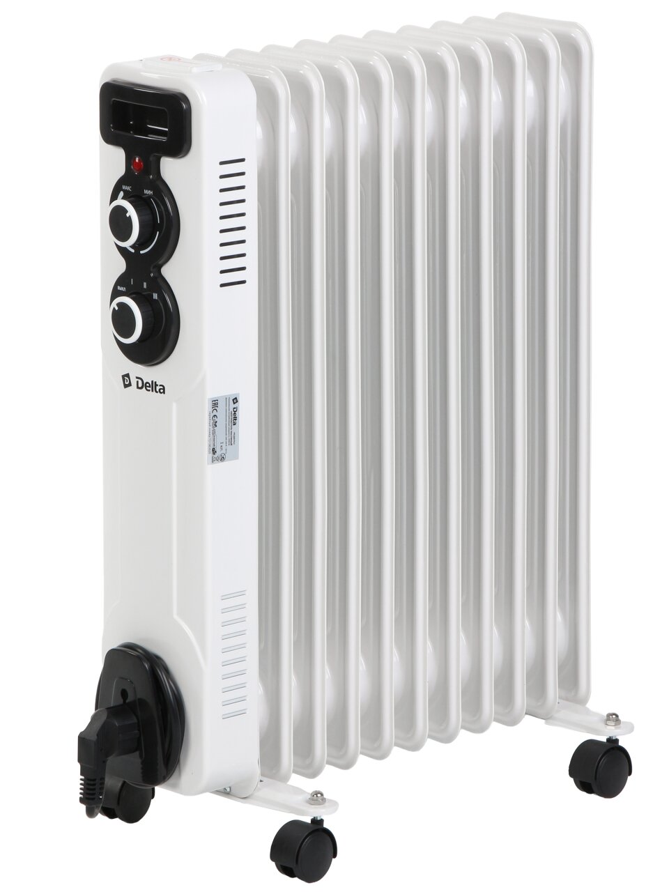 Радиатор масляный Delta, 11 секций, напольный, 2.5 кВт, 25 м2, светло-серый, D11-11