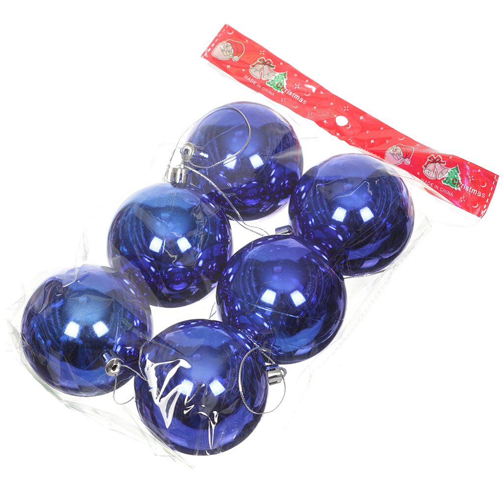 Елочный шар 6 шт, синий, 8 см, блестящий, SY16-08