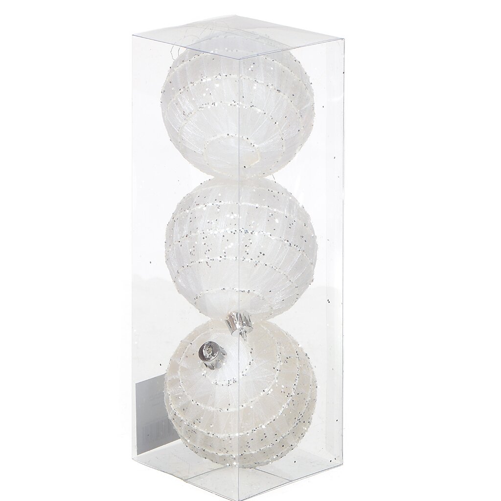 Елочный шар 3 шт, 8 см, пластик, с серебрянным декором, микс, SYKCQA-012041 елочный шар 6 шт серебро 8 см пластик syqc 012232s