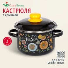 Кастрюля эмалированная сталь, 2 л, с крышкой, крышка сталь, СтальЭмаль, Паста, 1RD161M, индукция