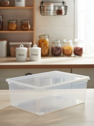 Ящик хозяйственный 10 л, 37х25х14 см, с крышкой, прозрачный, Idea, М 2352