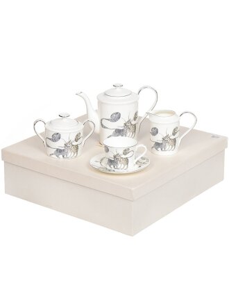 Набор чайный фарфор, 15 предметов, на 6 персон, 200 мл, белый, Lefard, Котики, 264-295, подарочная упаковка