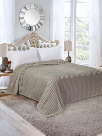 Плед евро, 200х220 см, велсофт жаккард, 100% полиэстер, Silvano, Полоски, мокко, JAC 2