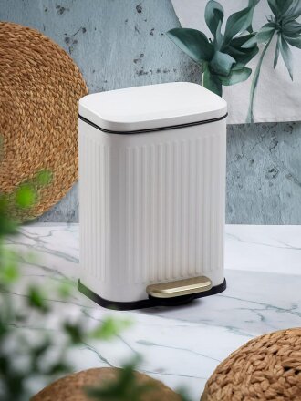 Контейнер для мусора нержавеющая сталь, 6 л, прямоугольный, педаль, белый, Y4-8666