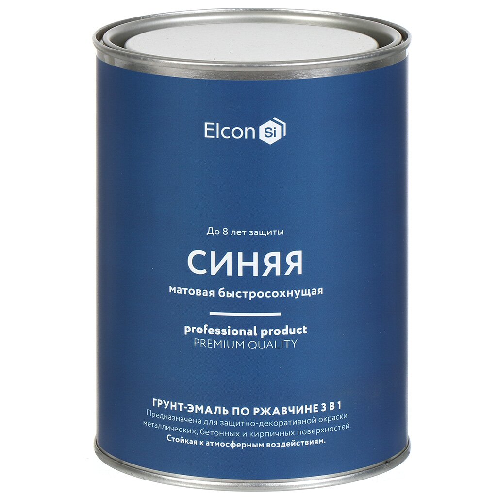 Грунт-эмаль Elcon, 3в1 матовая, по ржавчине, смоляная, синяя, RAL 5005, 0.8 кг краска грунт husky 3 в 1 фасадная моющаяся матовая белый матовая база а 0 9 л