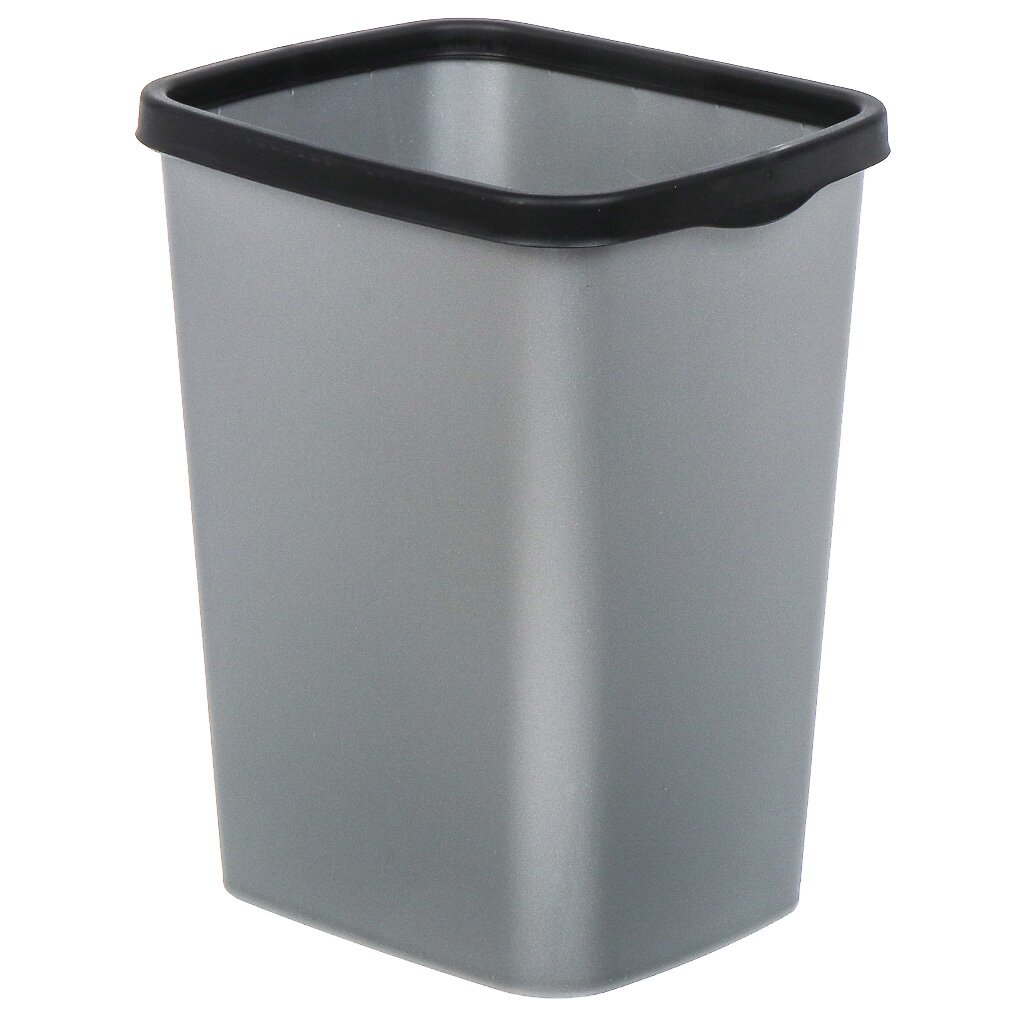 Контейнер для мусора пластик, 9 л, прямоугольный, с фиксатором, серый металлик, черный, Violet, Tandem, 841158 зеркало настенное 61х61 см пластик круглое y4 5285