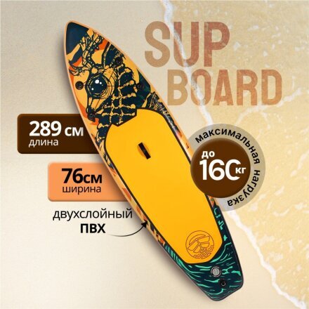 Сап борд надувной 289х76х15 см, двойной ПВХ, в сумке с насосом, веслом и лиш, 160 кг, SBP13