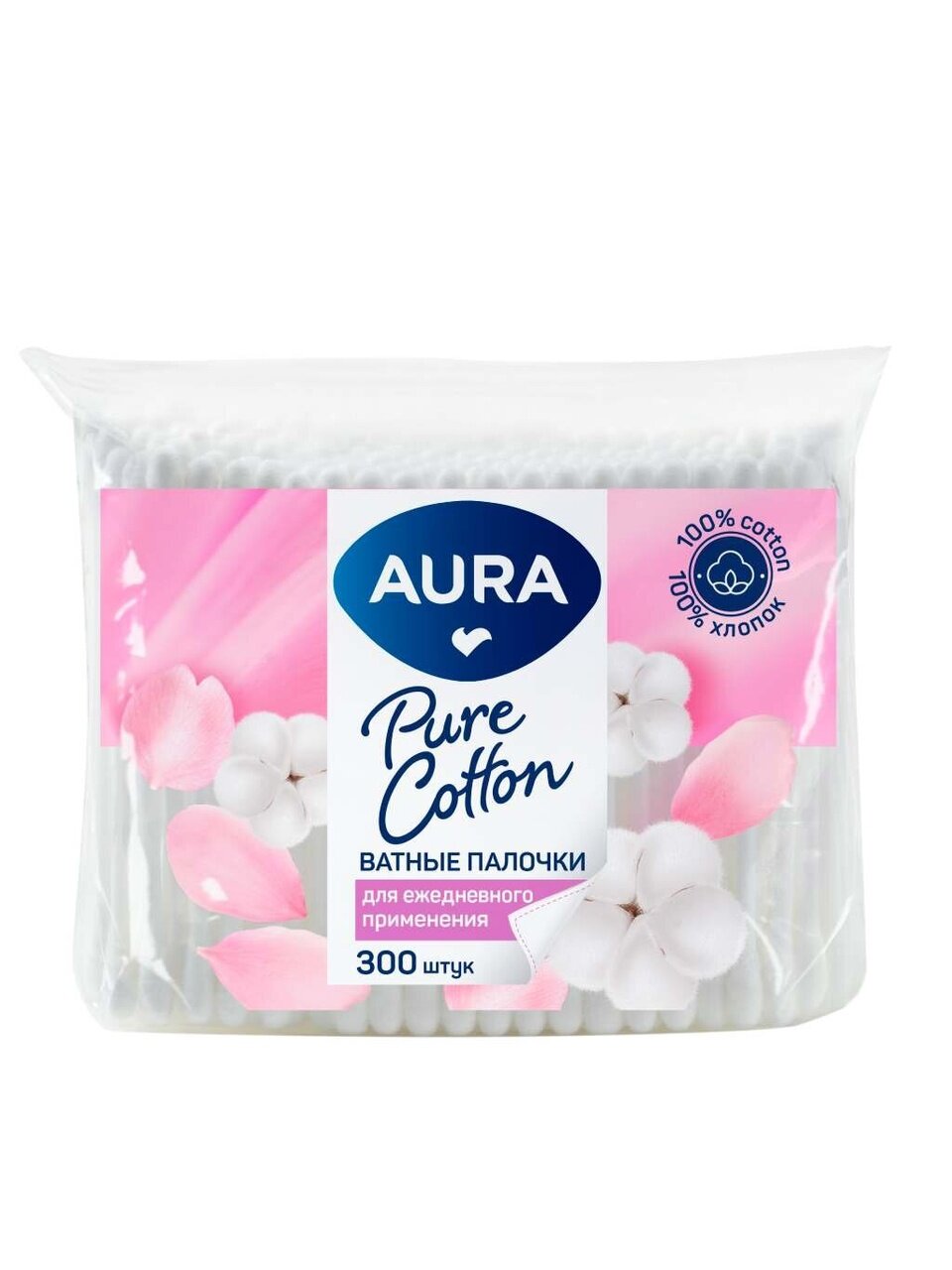 Ватные палочки 300 шт, п/э, Aura, 6438