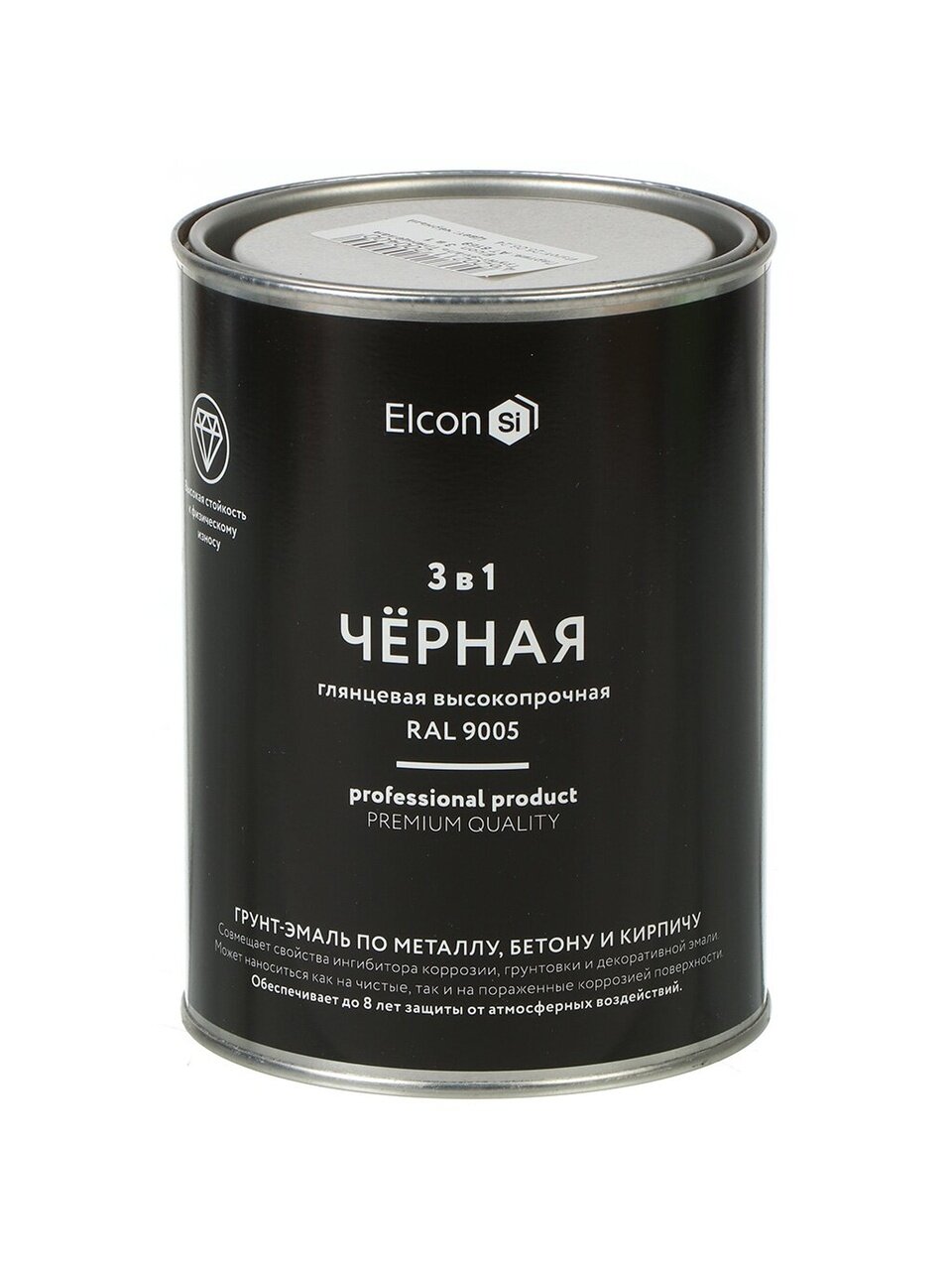 Грунт-эмаль Elcon, 3в1, алкидная, глянцевая, черная, RAL 9005, 0.8 кг