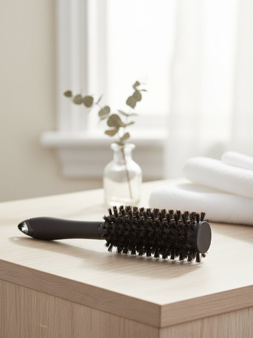 Расческа для волос брашинг, 5.7 см, натуральная щетина, черная, Studio style, 58822-7399
