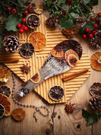 Подставка для ложки, стекло, фигурная, 8х23.5 см, разноцветная, Daniks, С Новым годом!