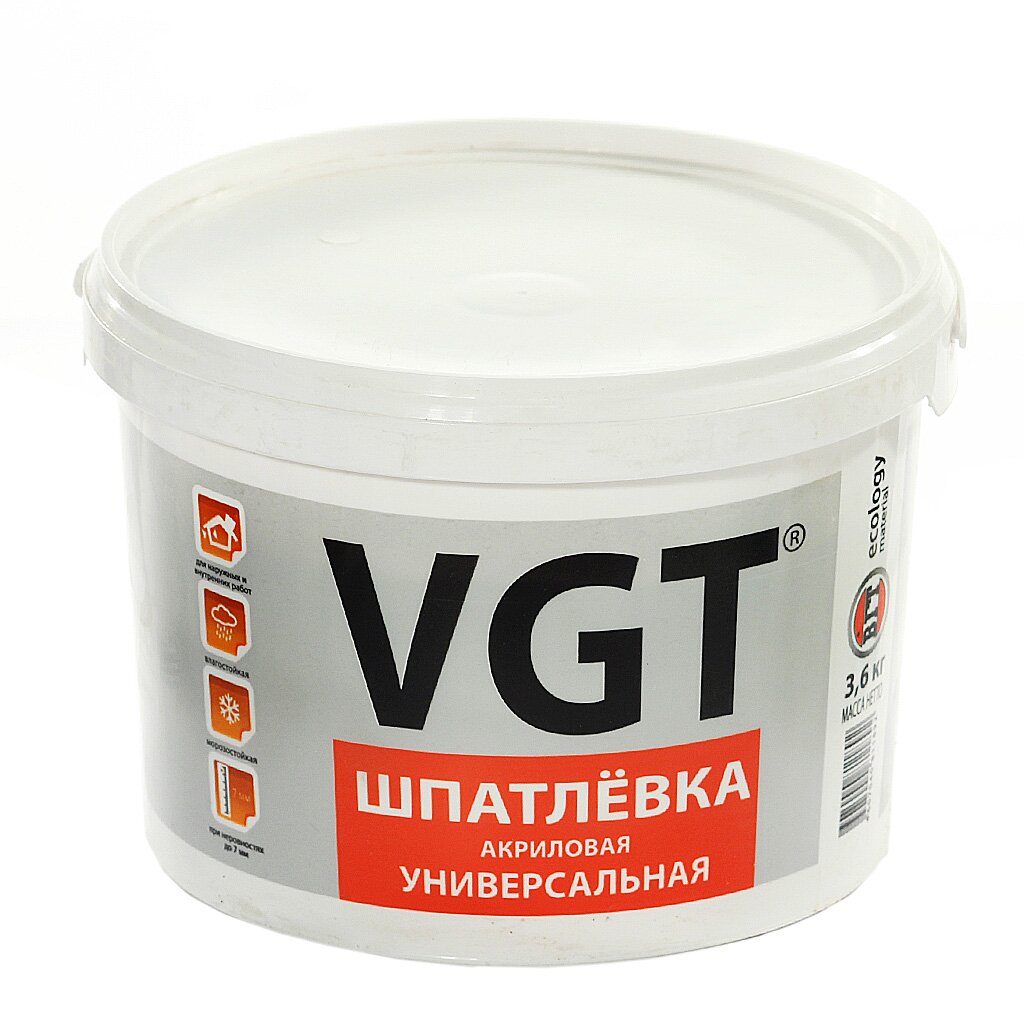 Шпатлевка VGT, акриловая, универсальная, 3.6 кг универсальная мягкая шпатлевка chamaeleon
