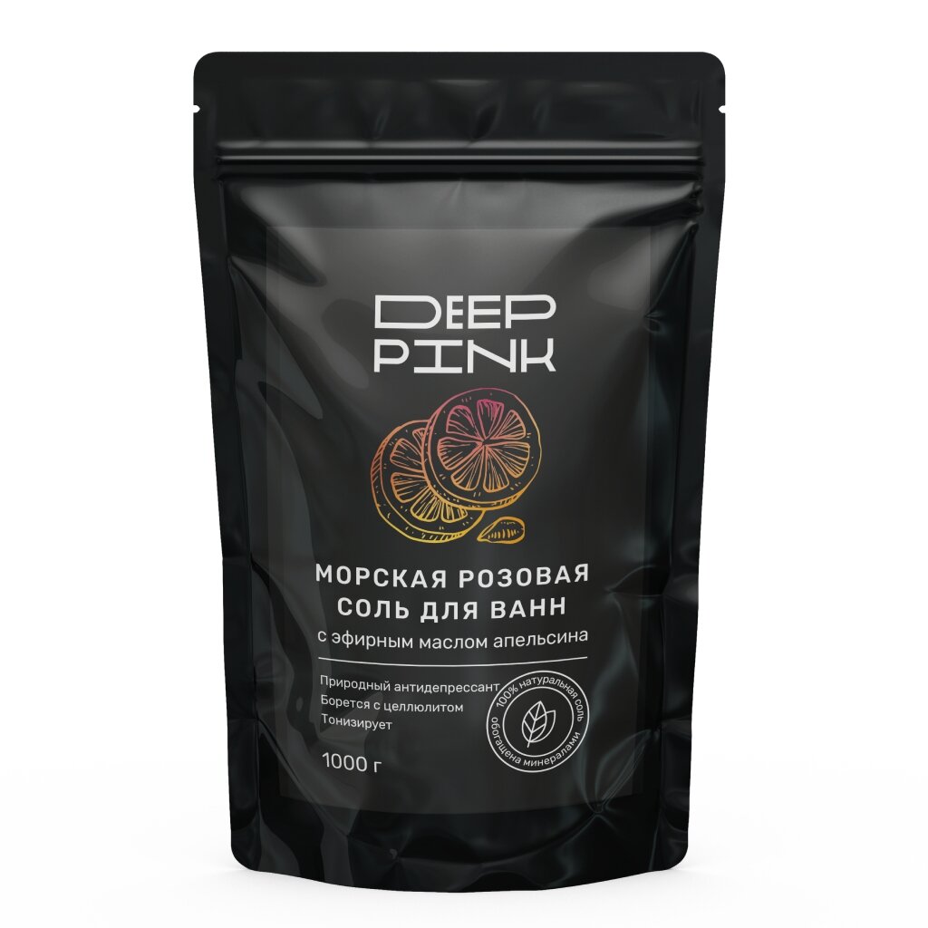 Соль для ванн Deep Pink, с эфирным маслом апельсина, 1 кг, розовая