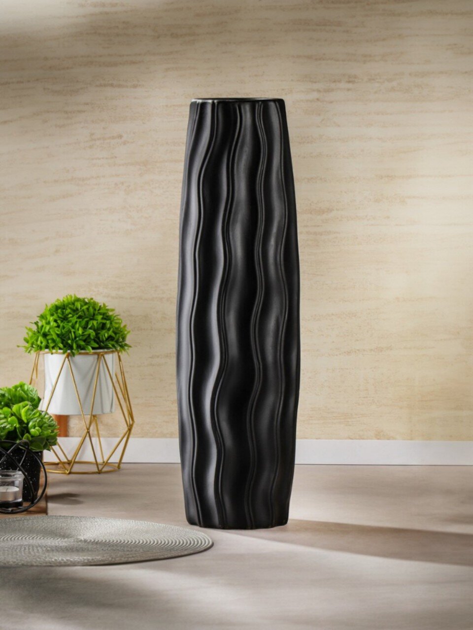 Ваза для сухоцветов керамика, напольная, 60 см, Ламанш, Y4-7268-2, черная