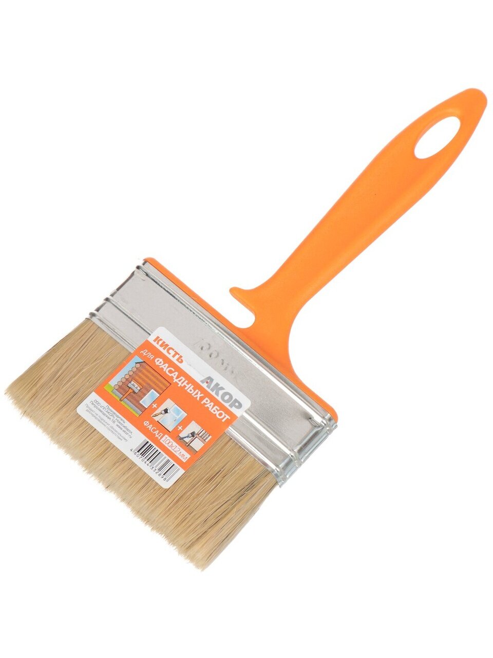 Кисть плоская, Акор, Фасад, 12х100 мм, натуральная щетина, рукоятка пластик, 175 12 100
