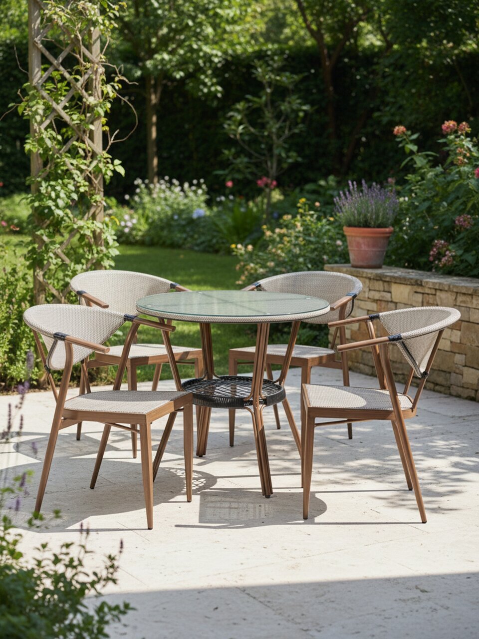 Мебель садовая коричневая, стол, 80х80х72 см, 4 стула, 55х58х78 см, C010205