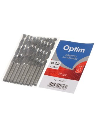 Сверло по металлу, 10 шт, Optim, диаметр 7х109 мм, цилиндрический хвостовик, 361070