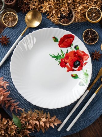 Тарелка обеденная, стеклокерамика, 24 см, круглая, Алый мак, Daniks, LHP95/K1929