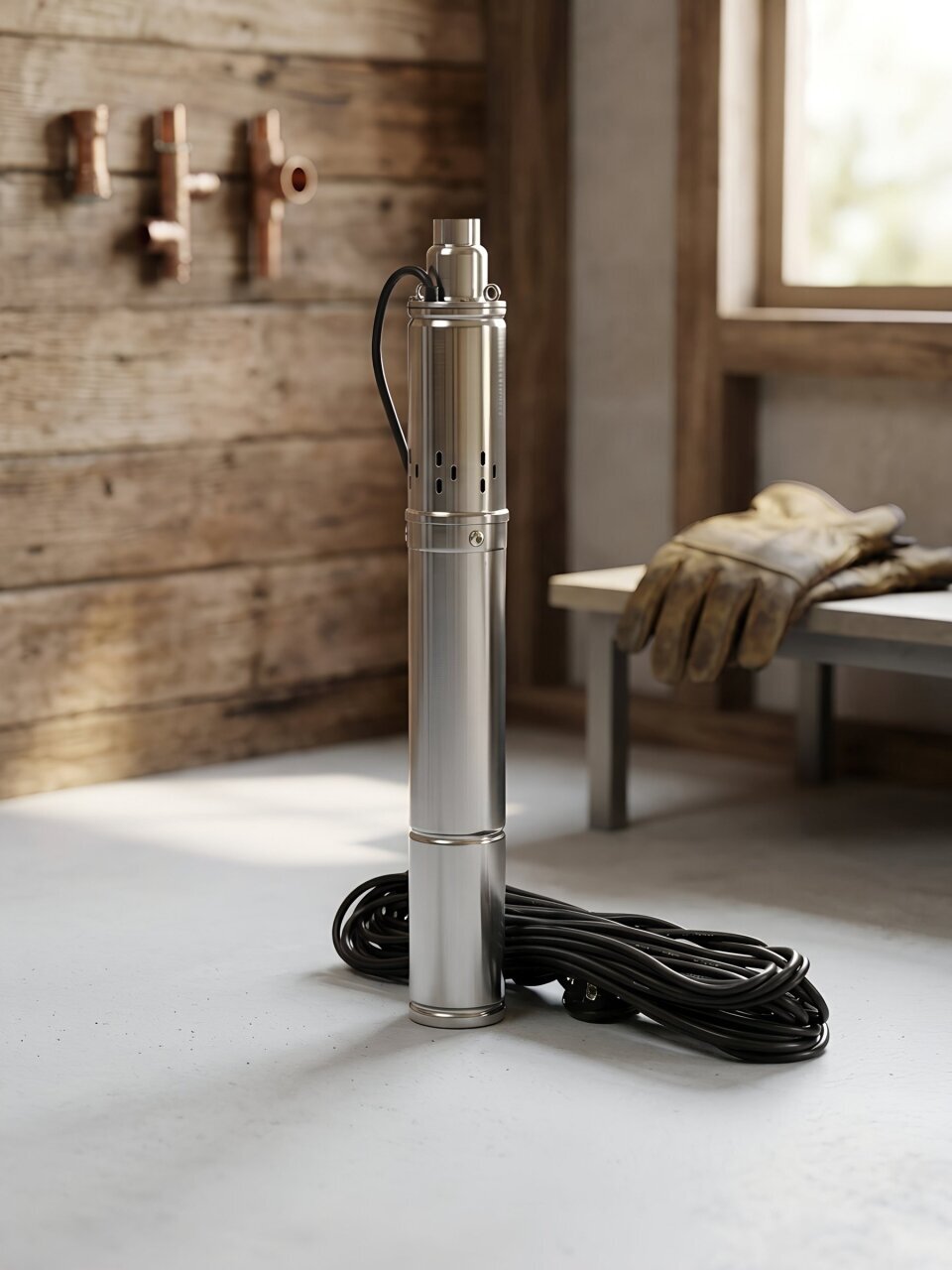 Насос скважинный, Сибртех, G2 '', нижний забор, 700 Вт, глубина погружения 80 м, максимальный напор 65 м, 1.8 м³/ч, термозащита, винтовой, диаметр 3&amp;quot;, СНВ-3-65