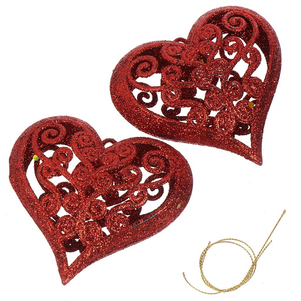 Набор елочных украшений Сердце, 2 шт, красный, 9.5х10.8 см, пластик, SYLKGJD-4822092CP