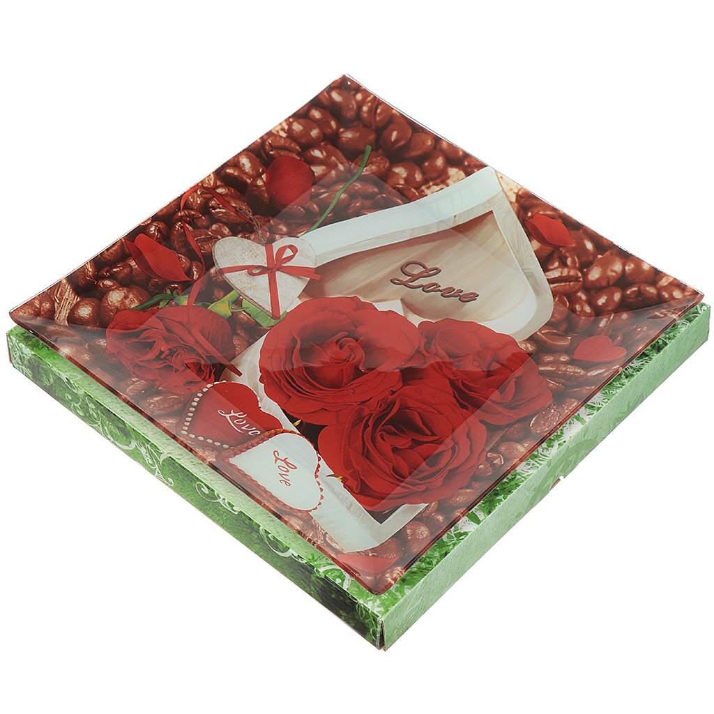 Тарелка стекло, подарочная, квадратная, 28х28 см, подарочная упаковка, Красные розы, S1-32