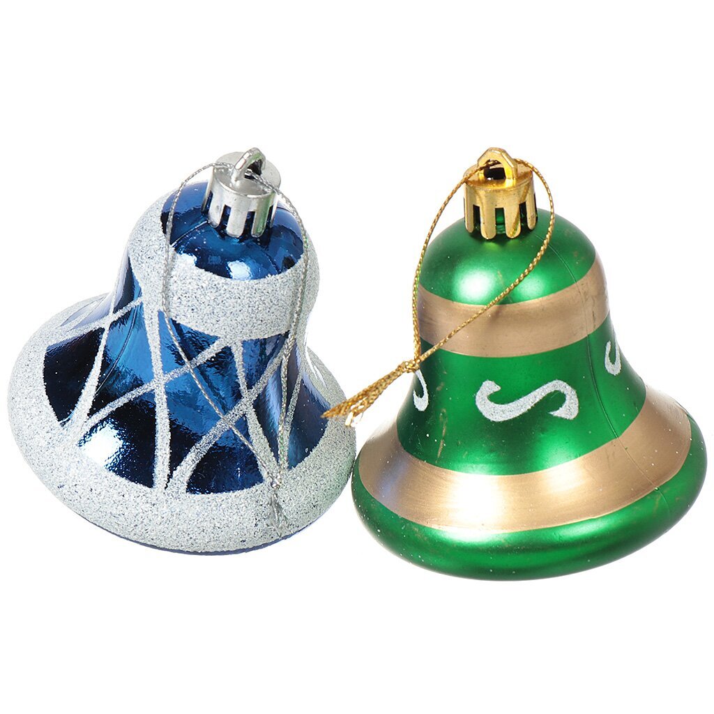 Набор елочных украшений Колокольчики, 2 шт, синий, зеленый, 15х16х6 см, полистирол, 79310