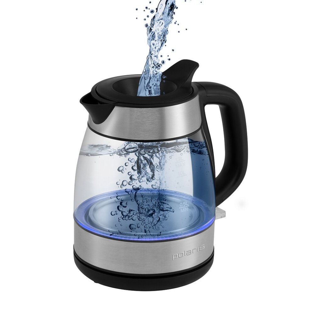 Чайник электрический Polaris, PWK 1211CGL Water Way Prо, 1.2 л, 2200 Вт, скрытый нагревательный элемент, стекло чайник polaris pwk 1729ca water way pro