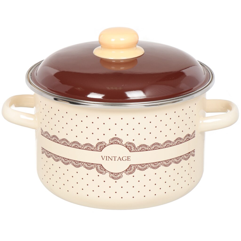 Кастрюля эмалированная сталь, 4 л, крышка сталь, цилиндрическая, Appetite, Vintage, 6RD201M, индукция